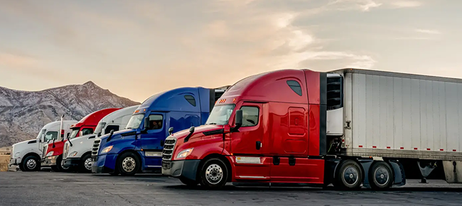 Row of trucks at a rest stop